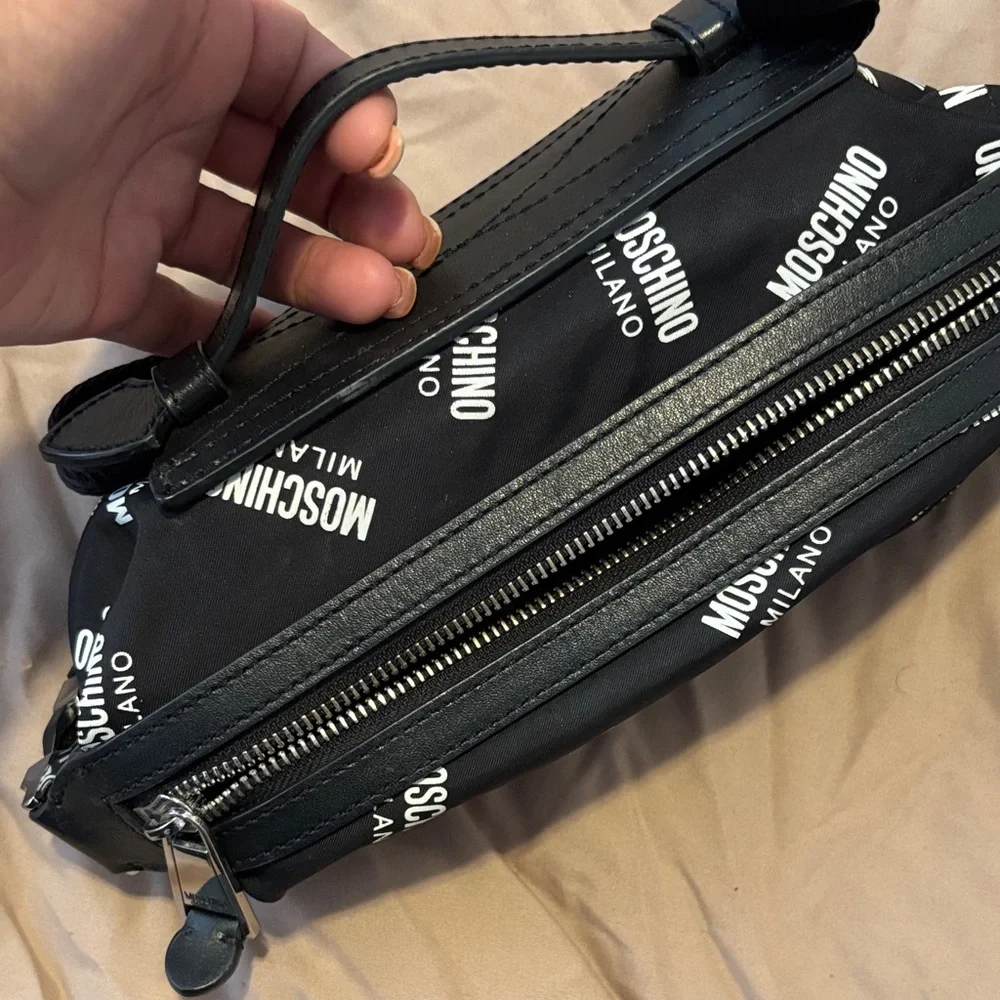 Moschino Black and White Logo Belt Bag